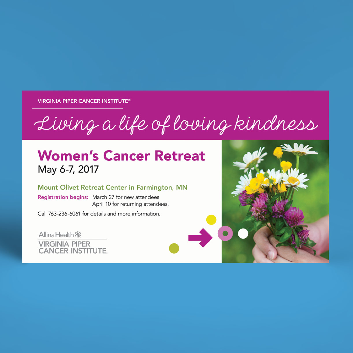 Allina Health postcard design for Virginia Piper Cancer Institute