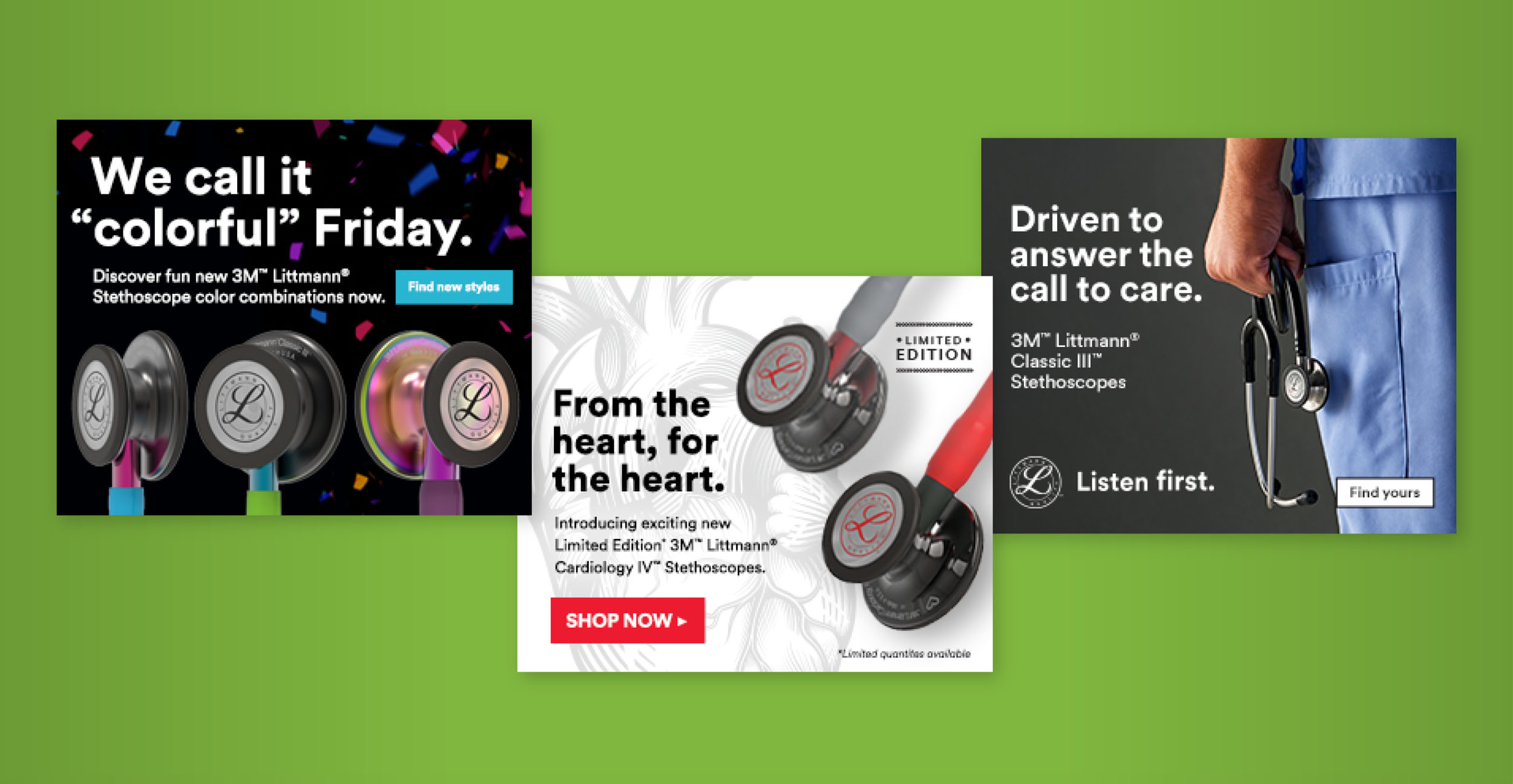 collection of digital or print design campaign cards for stethoscope brand
