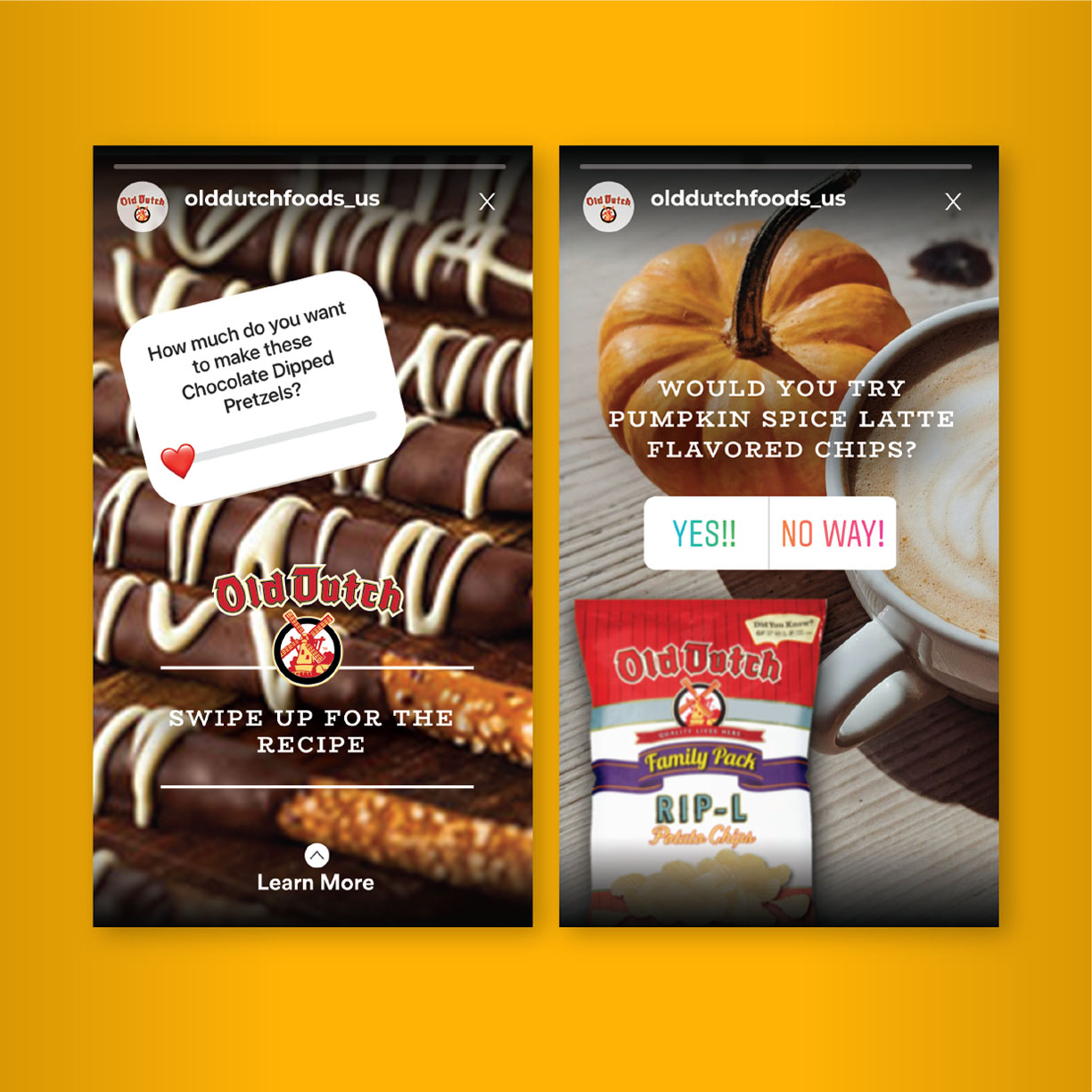 two seasonal social media campaign designs for snack chip brand