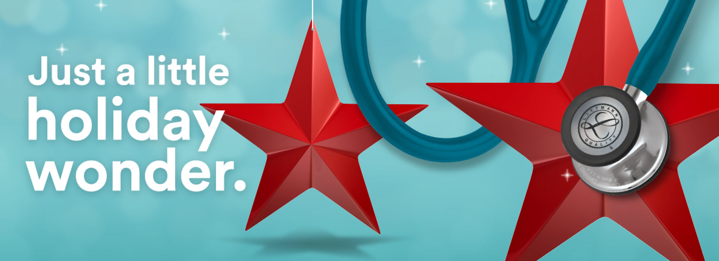 holiday digital banner for stethoscope brand with decorations and tagline just a little holiday wonder