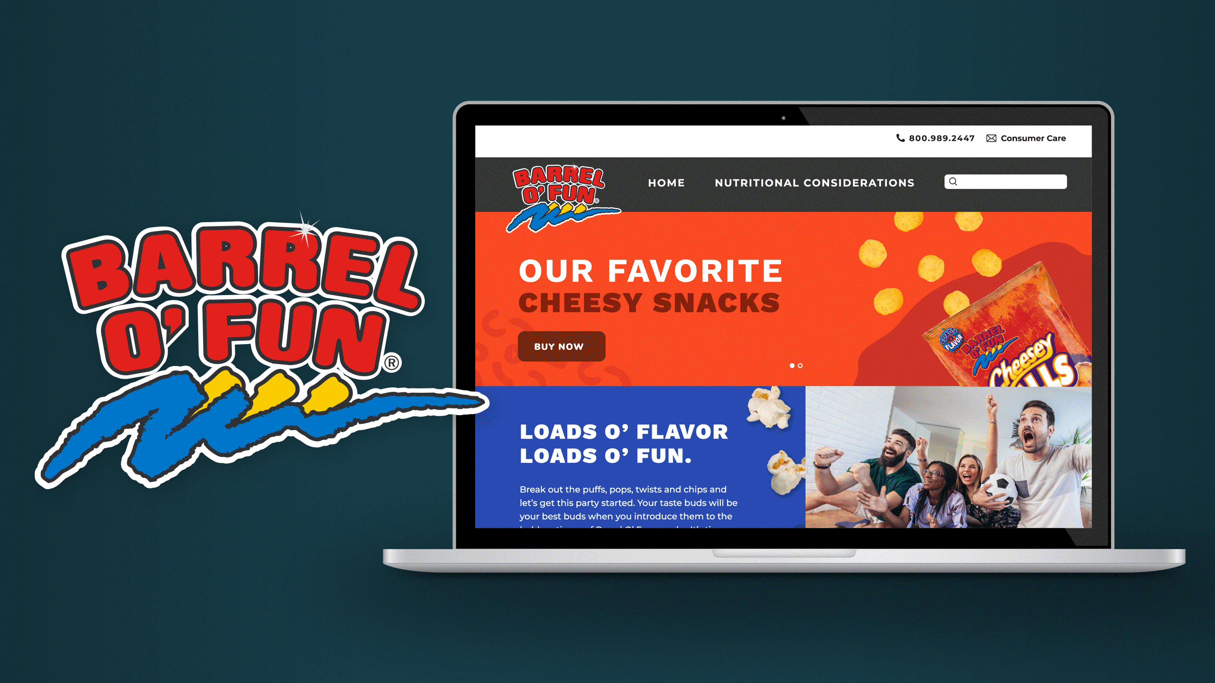snack chip brand logo presented with laptop displaying responsive website design
