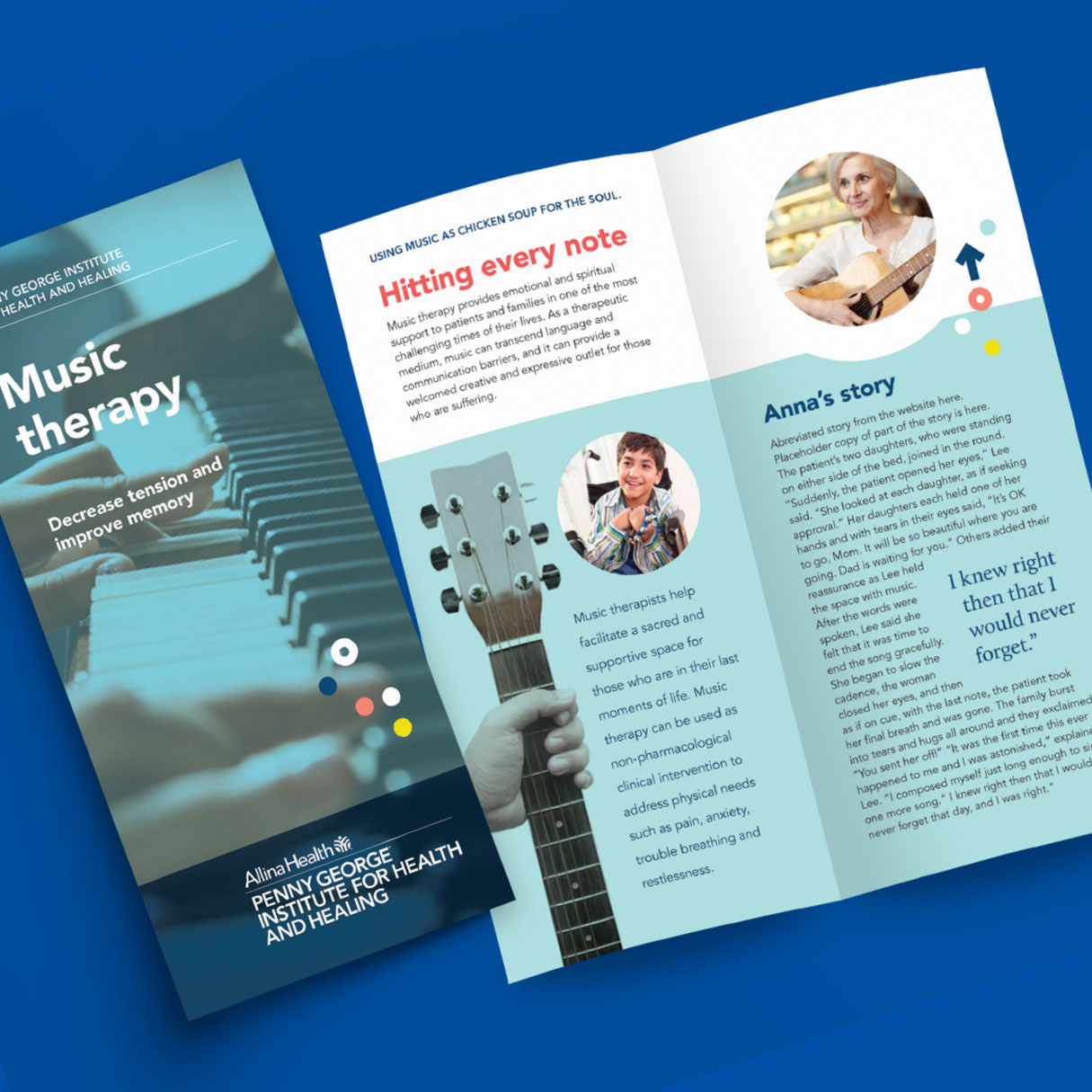 tri fold brochure for Allina Health about music therapy