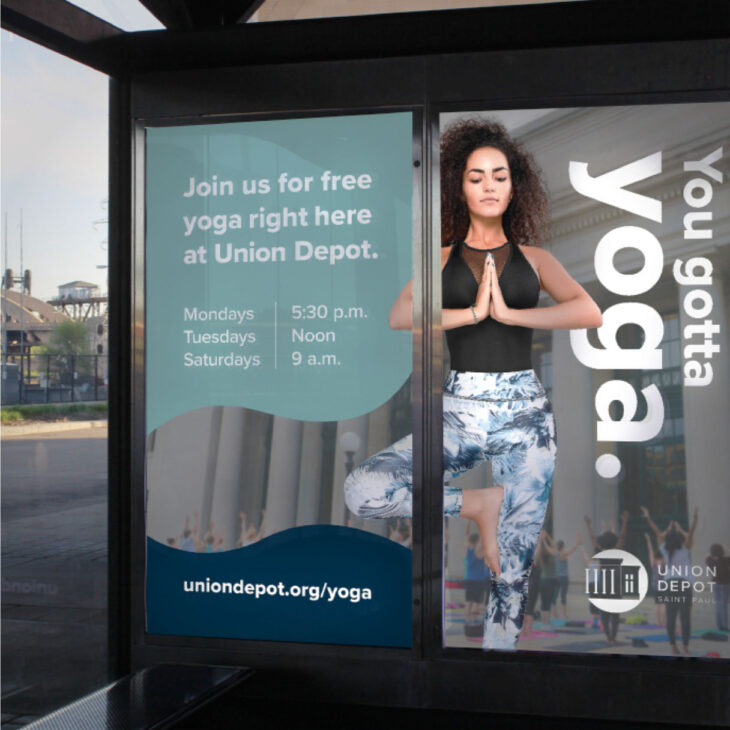 outdoor graphics campaign for Union Depot yoga classes