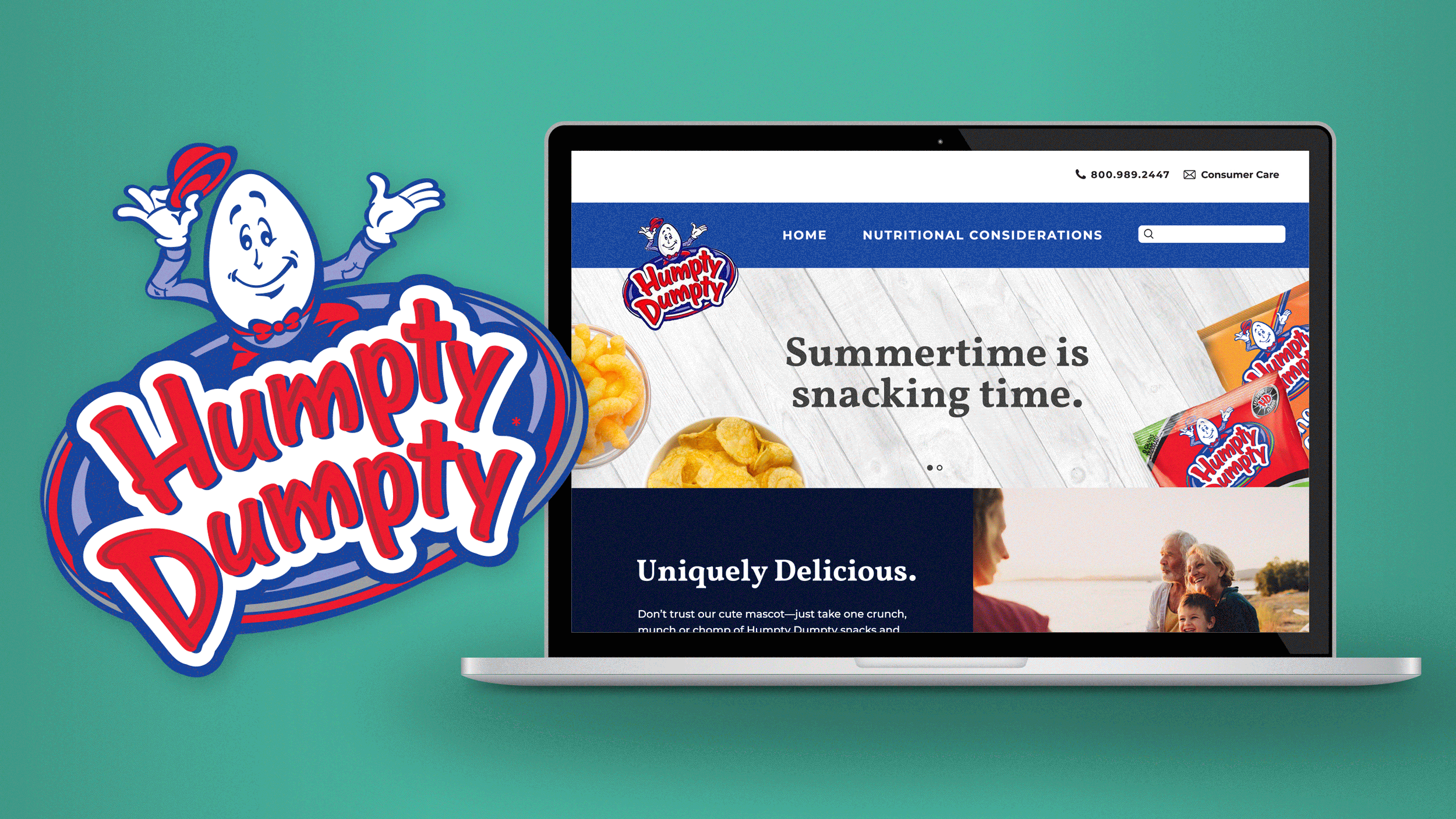 logo presented with laptop displaying responsive website for snack chip brand