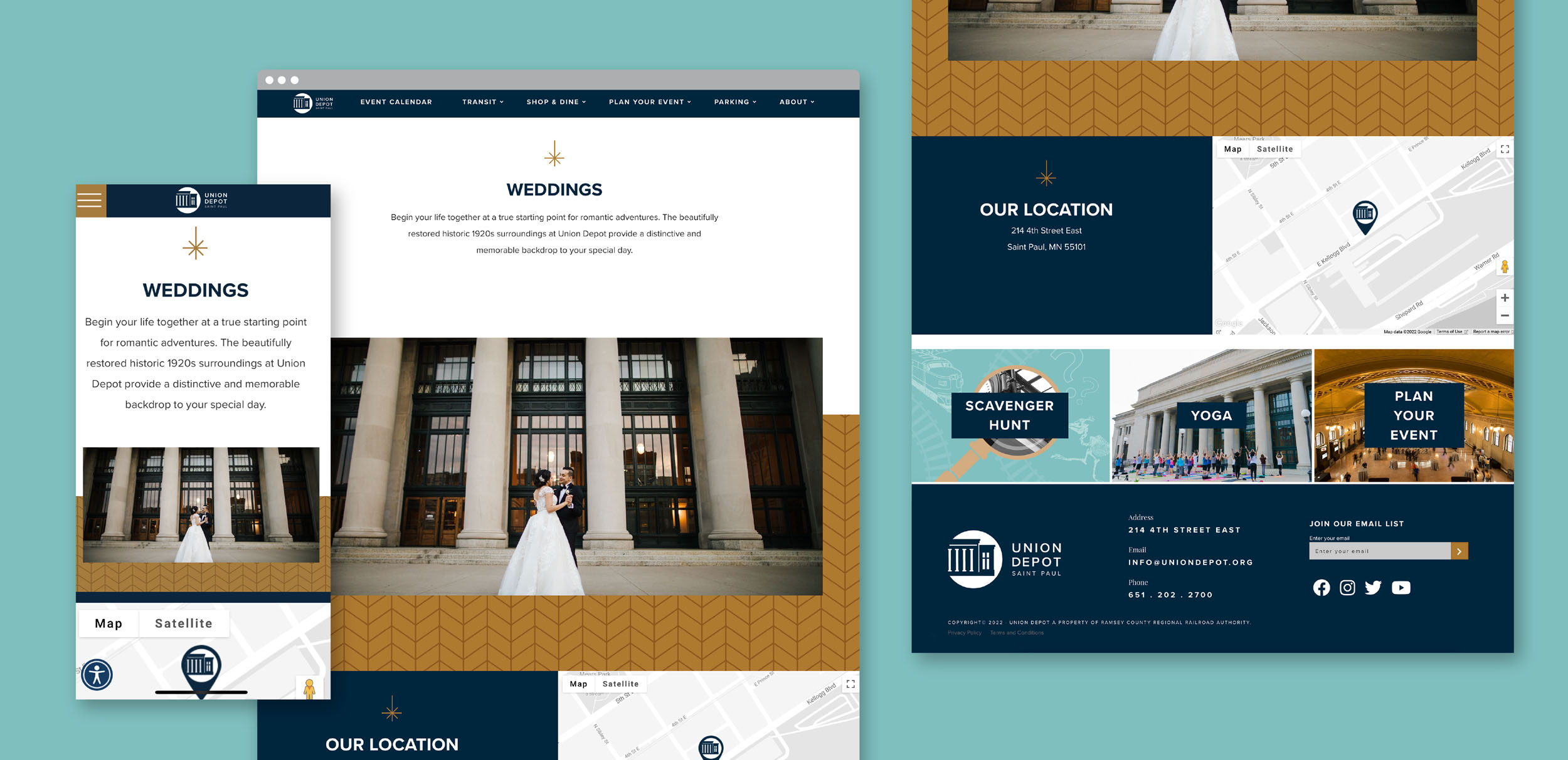 collection of browser windows display areas of mobile responsive website