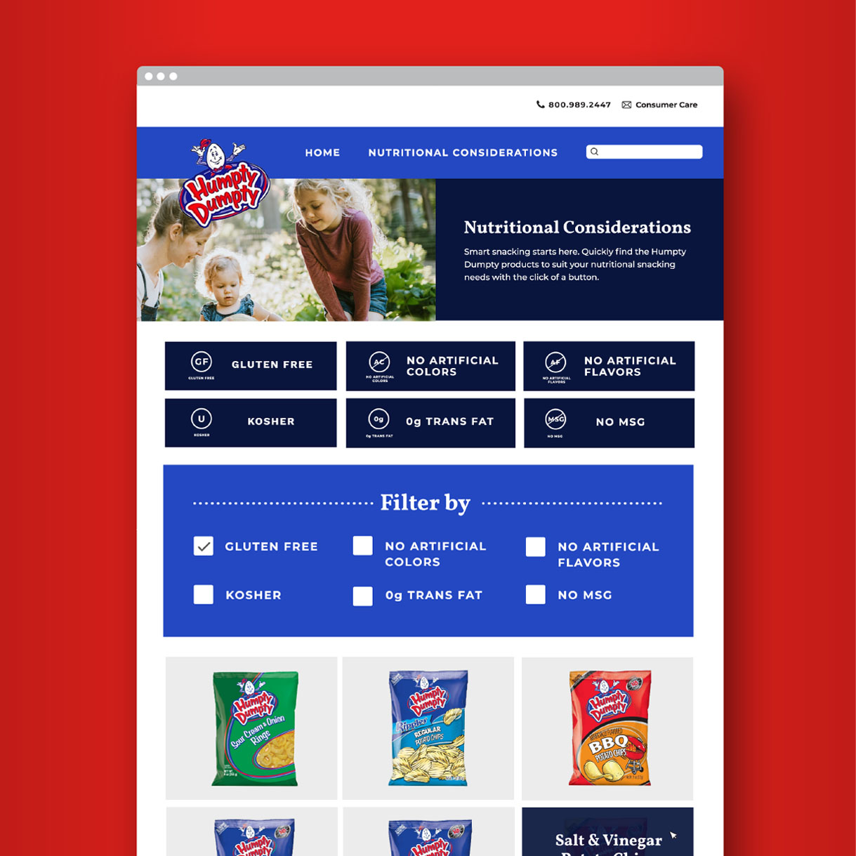 modern browser displays responsive website for snack chip brand