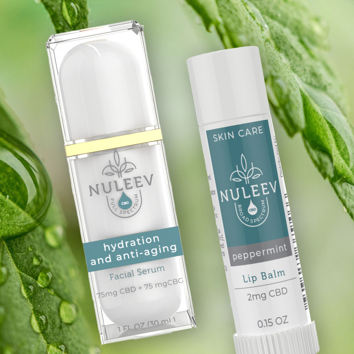 cosmetic product packaging for facial serum and lip balm Nuleev
