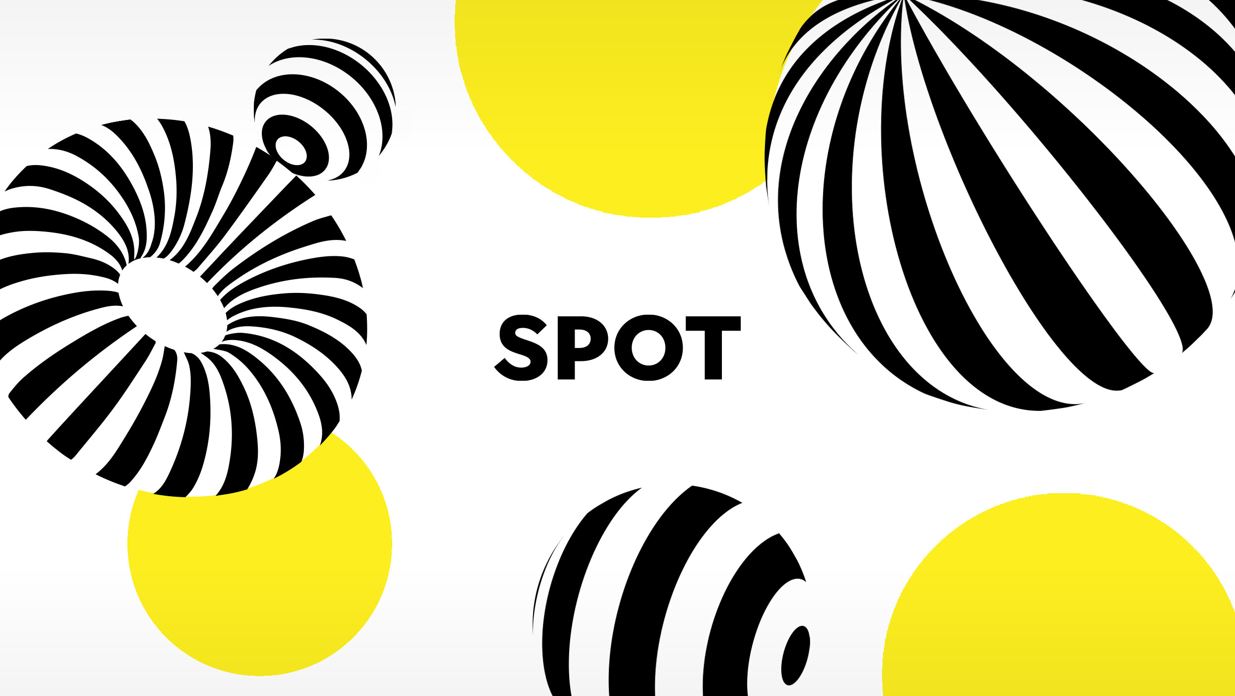 Animated video of bouncing black and white striped spheres and torus shapes