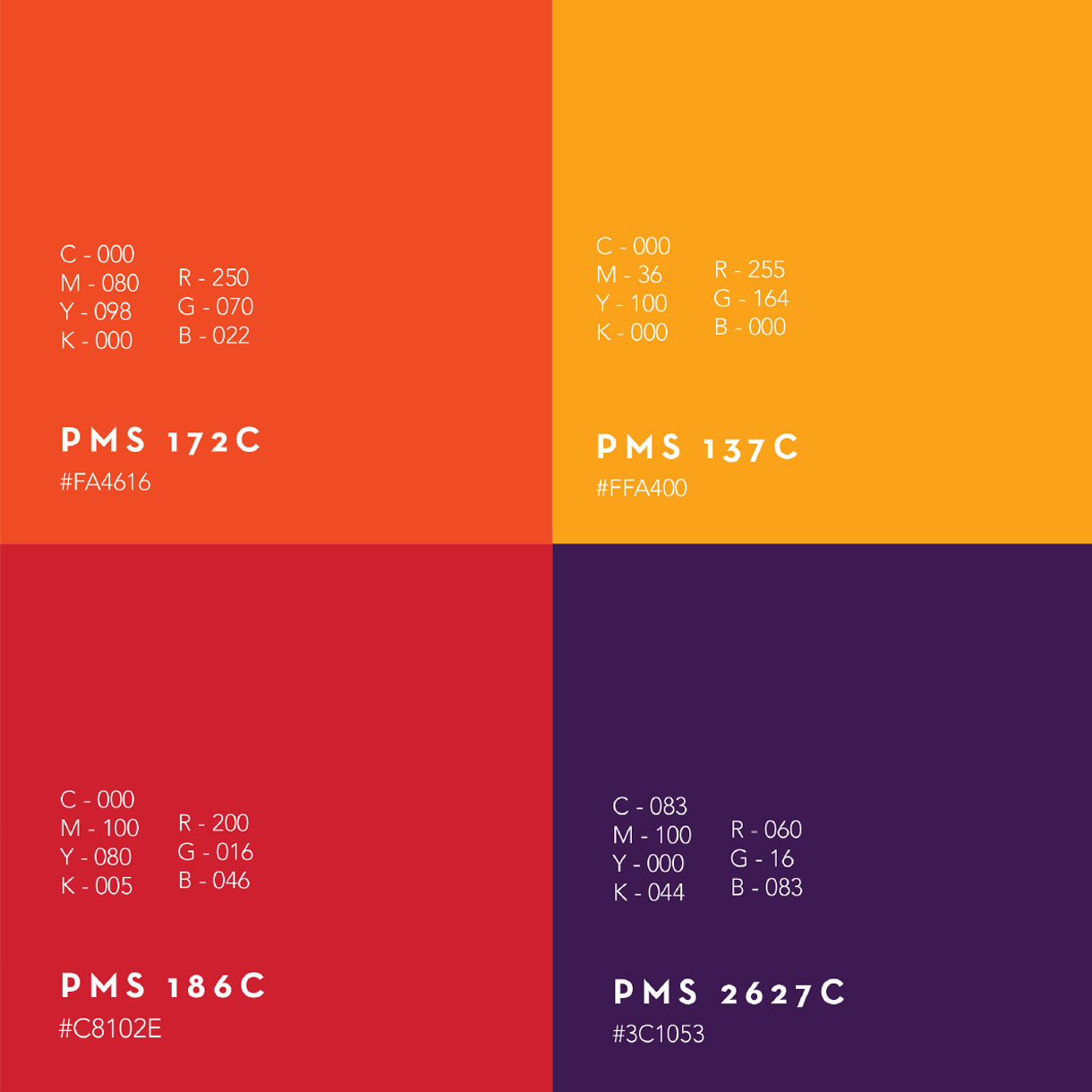color palette with tones of orange, red, marigold, grape