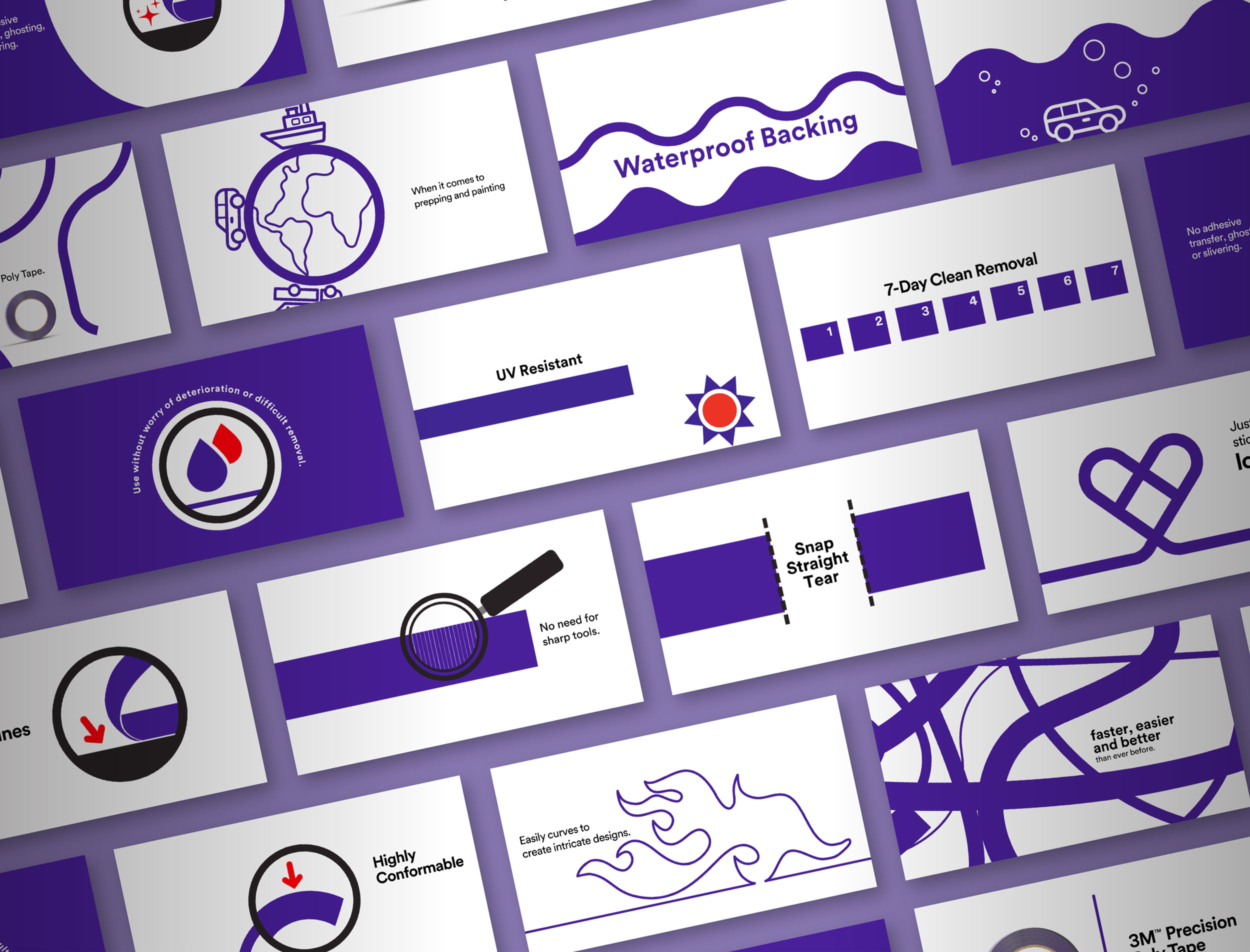 collection of design examples for poly tape branded feature elements