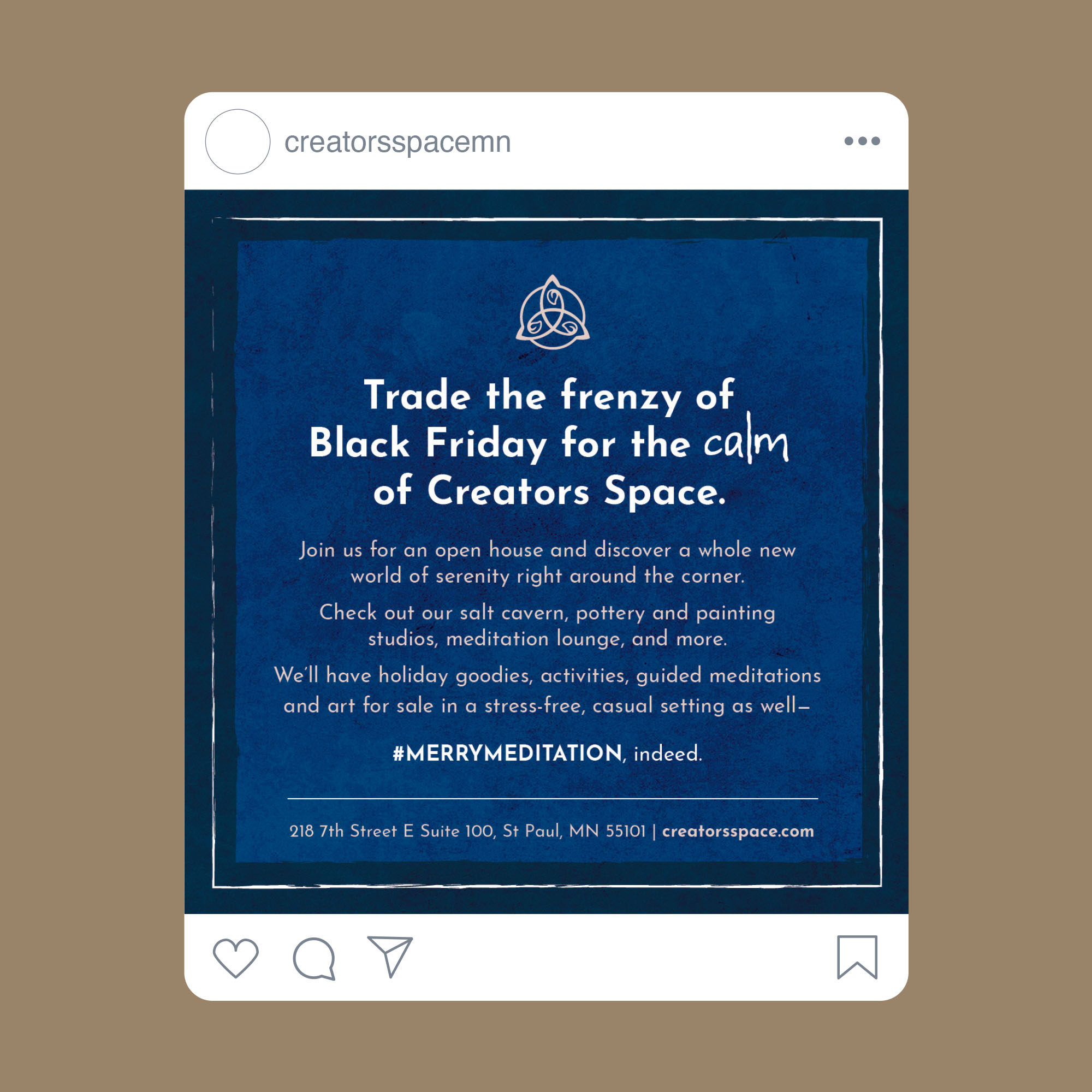 screenshot of an open house digital ad for creatorspace.com