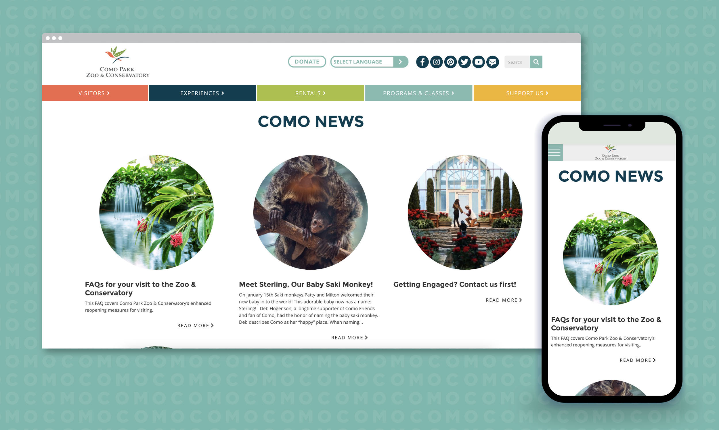 example browser and mobile device display responsive website for Como Zoo