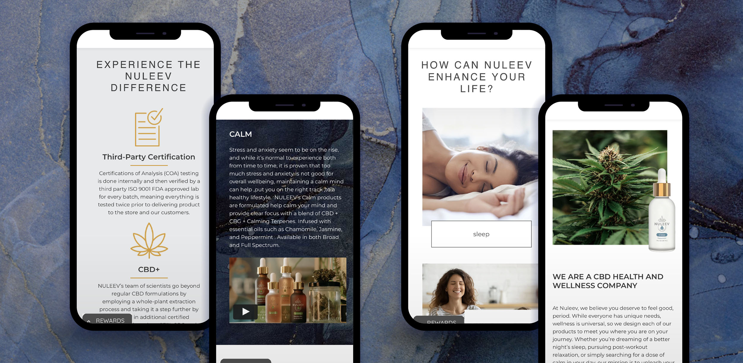 mobile devices display various pages of wellness company's professionally designed responsive website