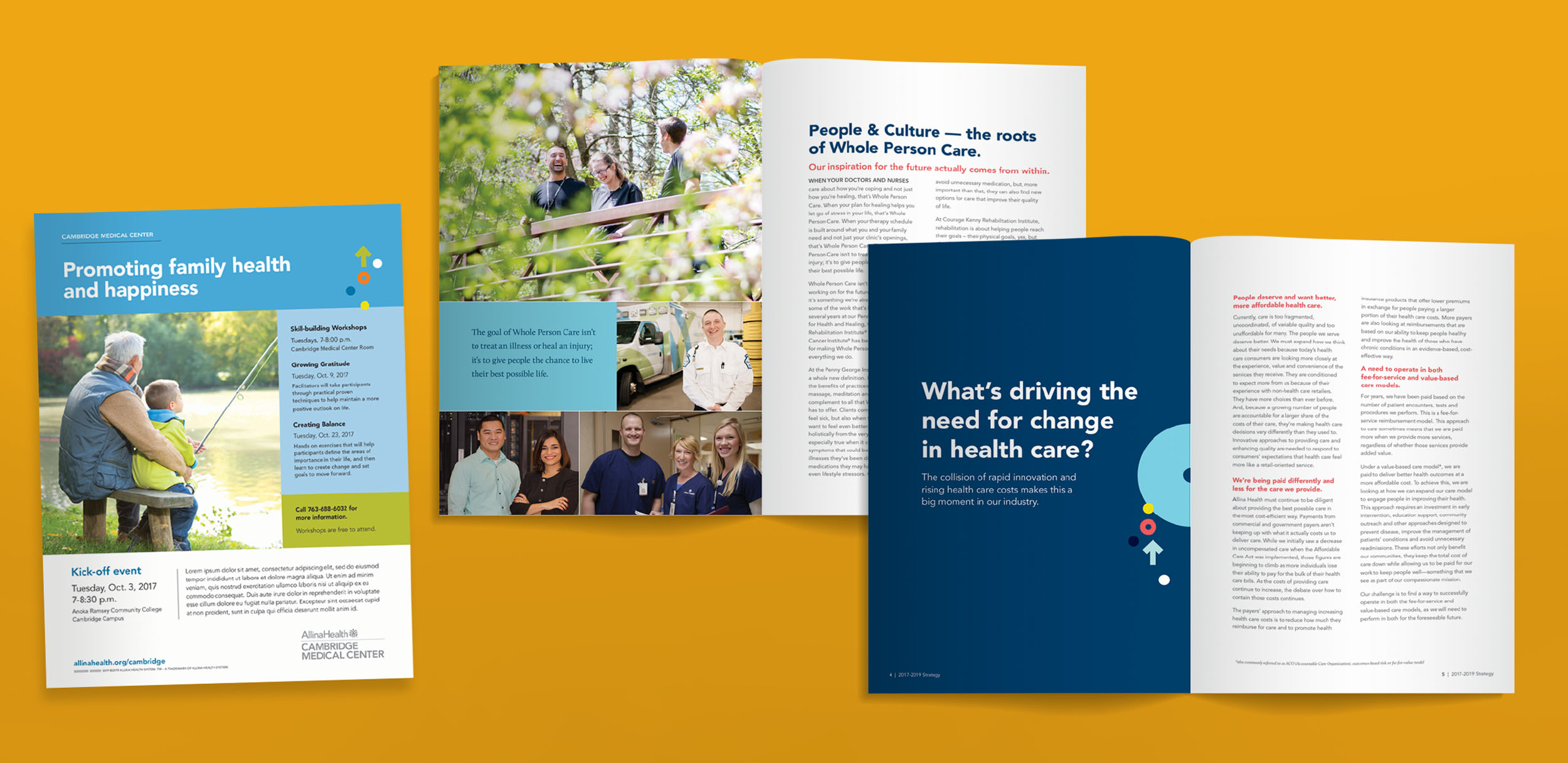 Flat lay of bifold brochure for Allina Health